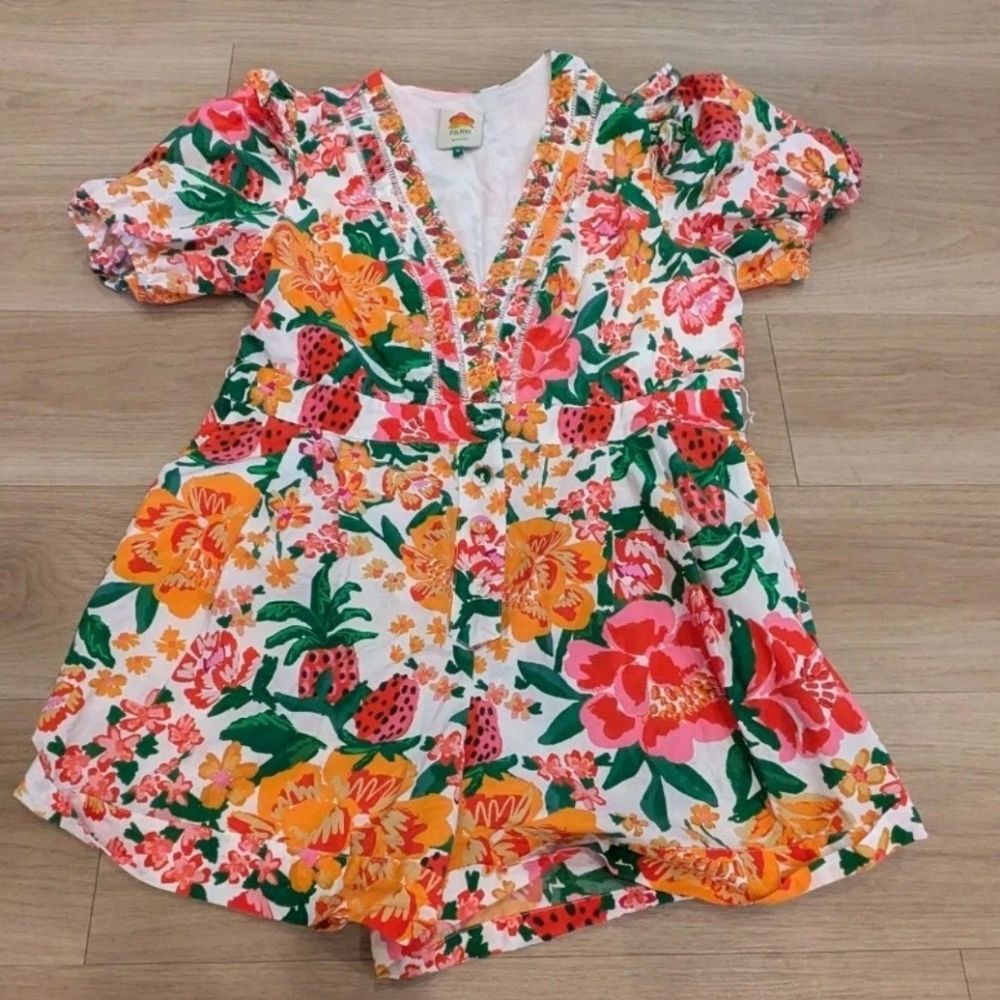 FARM Rio Floral Jumpsuit in Red, Orange, and Green